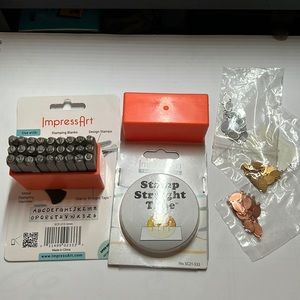 Impressart basic metal stamps Bridgette w tape, copper, silver and gold tags new